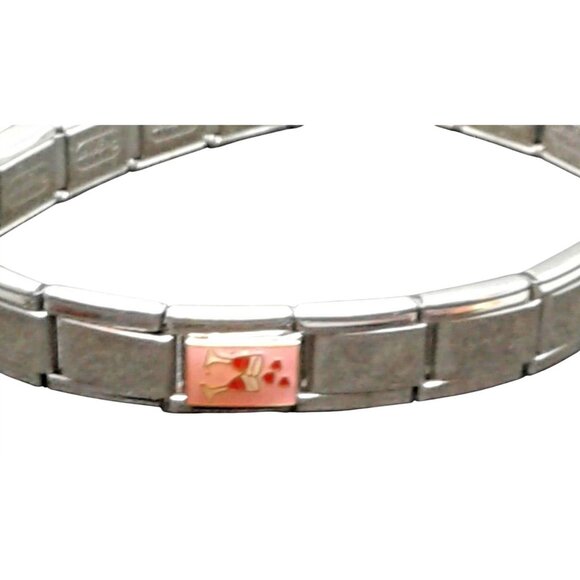 Bracelet Italian Charm Love hearts and Red Wine Glass - Picture 2 of 8